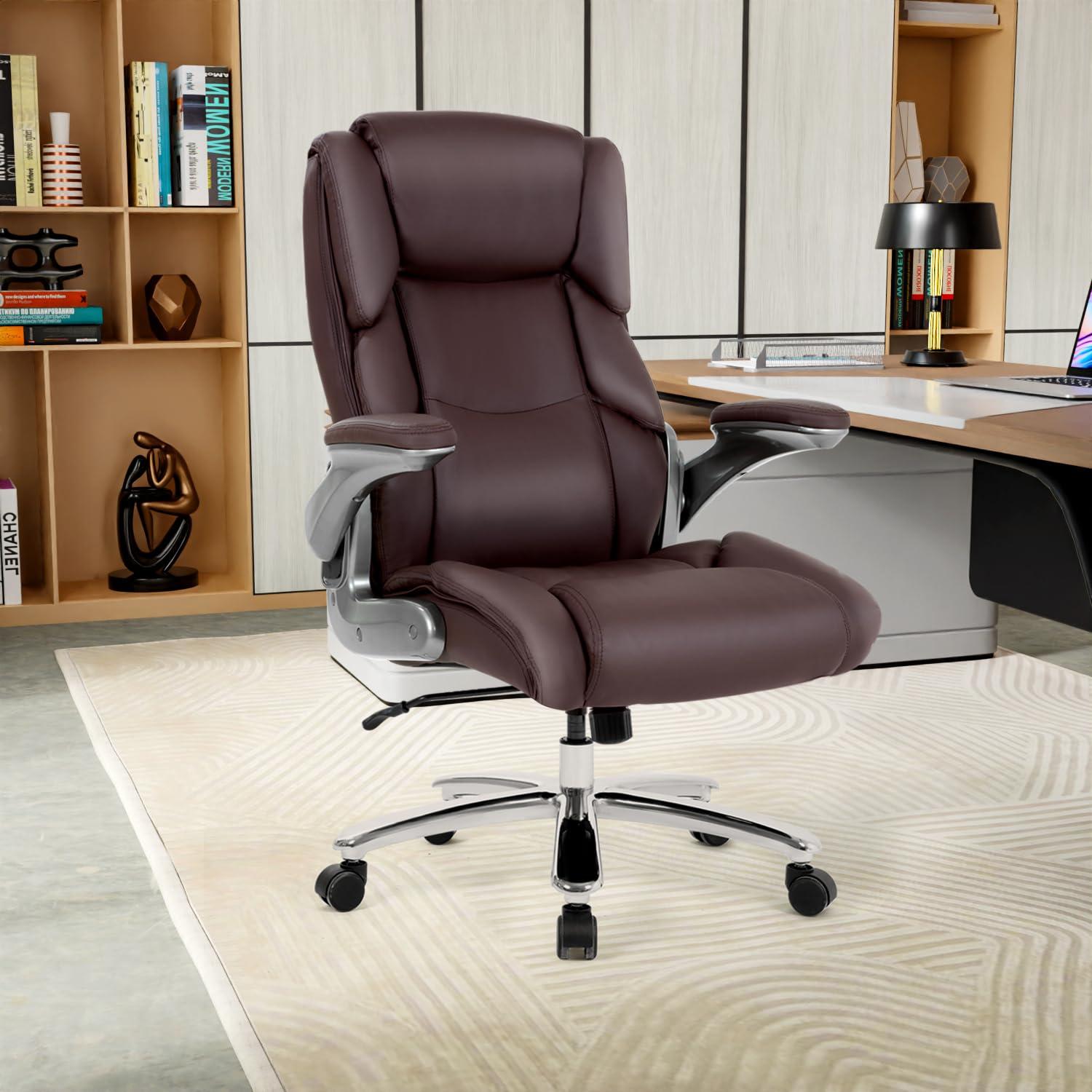 PayLessHere PayLessHere Big and Tall Office Chair 400lbs Adjustable Executive Leather Desk Chair with Armrest Computer Desk Chair Rolling Swivel Computer Pu Leather Chair for Heavy People (Brown)