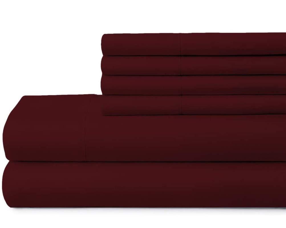Himeya Bedding Original 1800-TC Coziest 100% Heavy Cotton 4-PCs Sheet Set Fits Mattress 15-18\'\' Deep Pocket (Twin XL Size) Bedding Sheets for Bed (Solid, Burgundy)