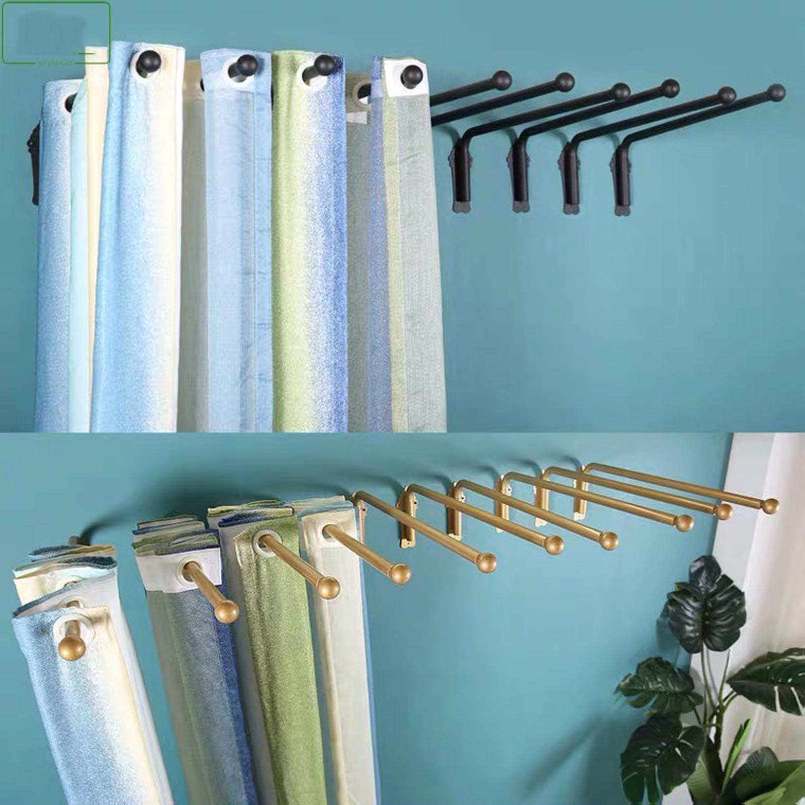 RSBFER RSBFER 2 Piece Swing Arm Curtain Rod, 180 Adjustable Heavy Duty Curtain Display Stand for Window Side Panels Front Door Store,Black,90cm/35in