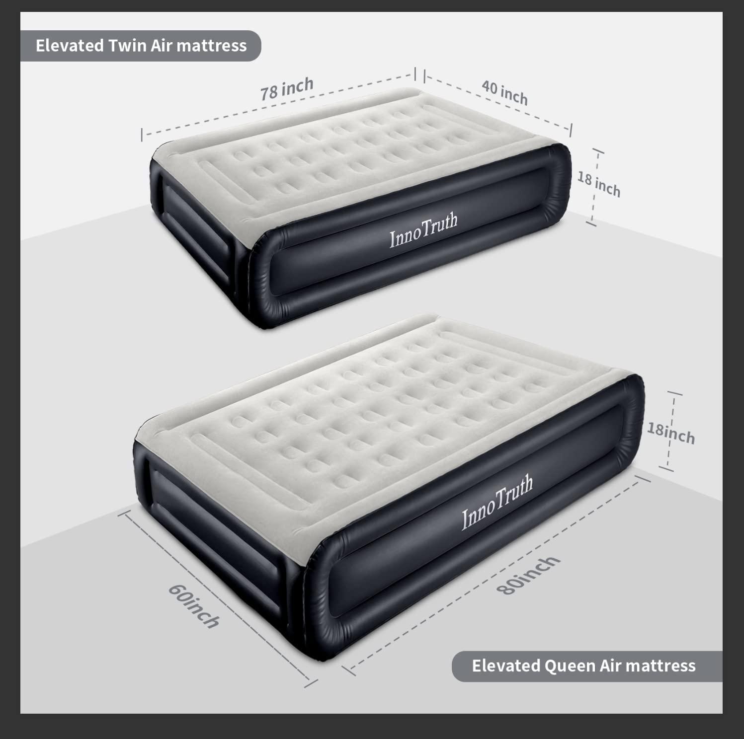 InnoTruth InnoTruth Queen Air Mattress with Built-in Pump, 18in Elevated Inflatable Mattress with Carrying Bag for Home and Camping, Queen Size Blow Up Bed, Black
