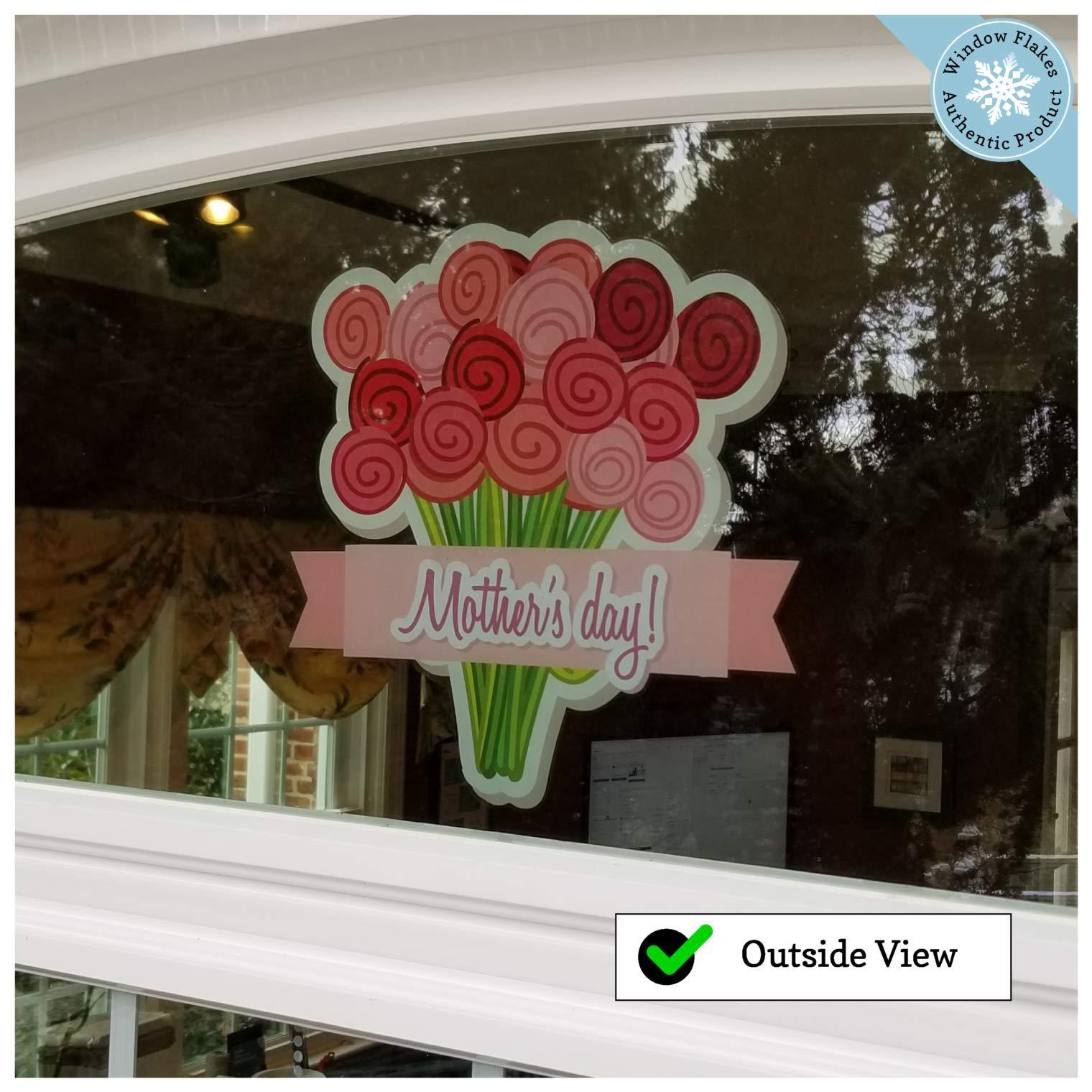 Window Flakes Happy Mothers Day Window Clings - Flower Bouquet - Mother\'s Day Window Stickers - Decorative Vinyl Spring Window Cling - Mothers Day Window Decoration