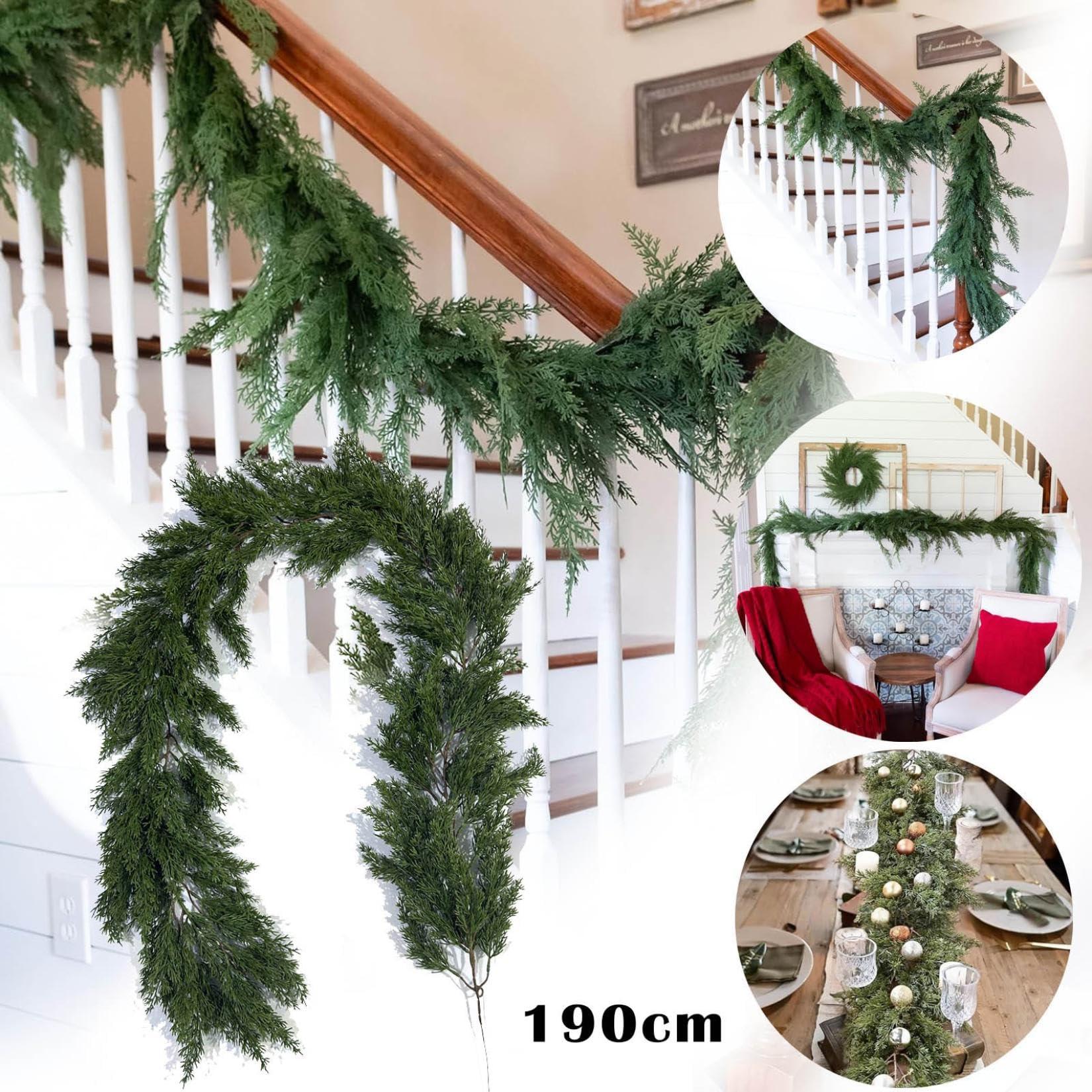 JOYO 6.2FT Artificial Long Cedar Garlands, Real Touch Winter Norfolk Pine Garland Green Artificial Greenery Garland Artificail Pine Christmas Garland for Holiday Wall Indoor Outdoor (6.2FT)