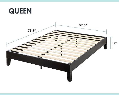 Mellow Mellow Naturalista Grand 12 Inch Solid Wood Platform Bed with Wooden Slats, Easy Assembly, Queen, Black