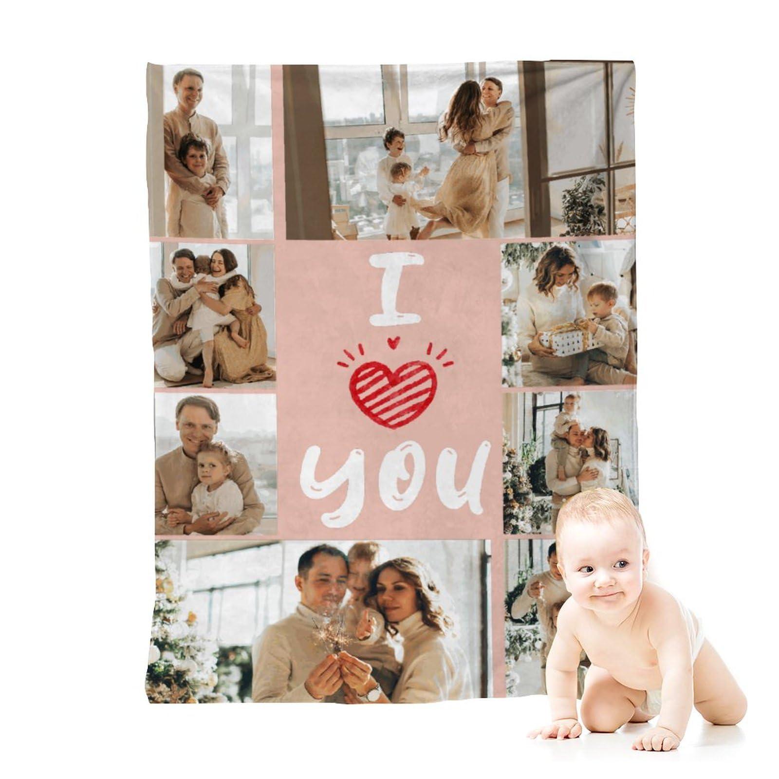 Glohox Custom Christmas Blanket with Photos,Personalized Blanket for Women, Custom Baby Blanket, Personalized Throw Birthday Gifts for Husband Blankets 60x80