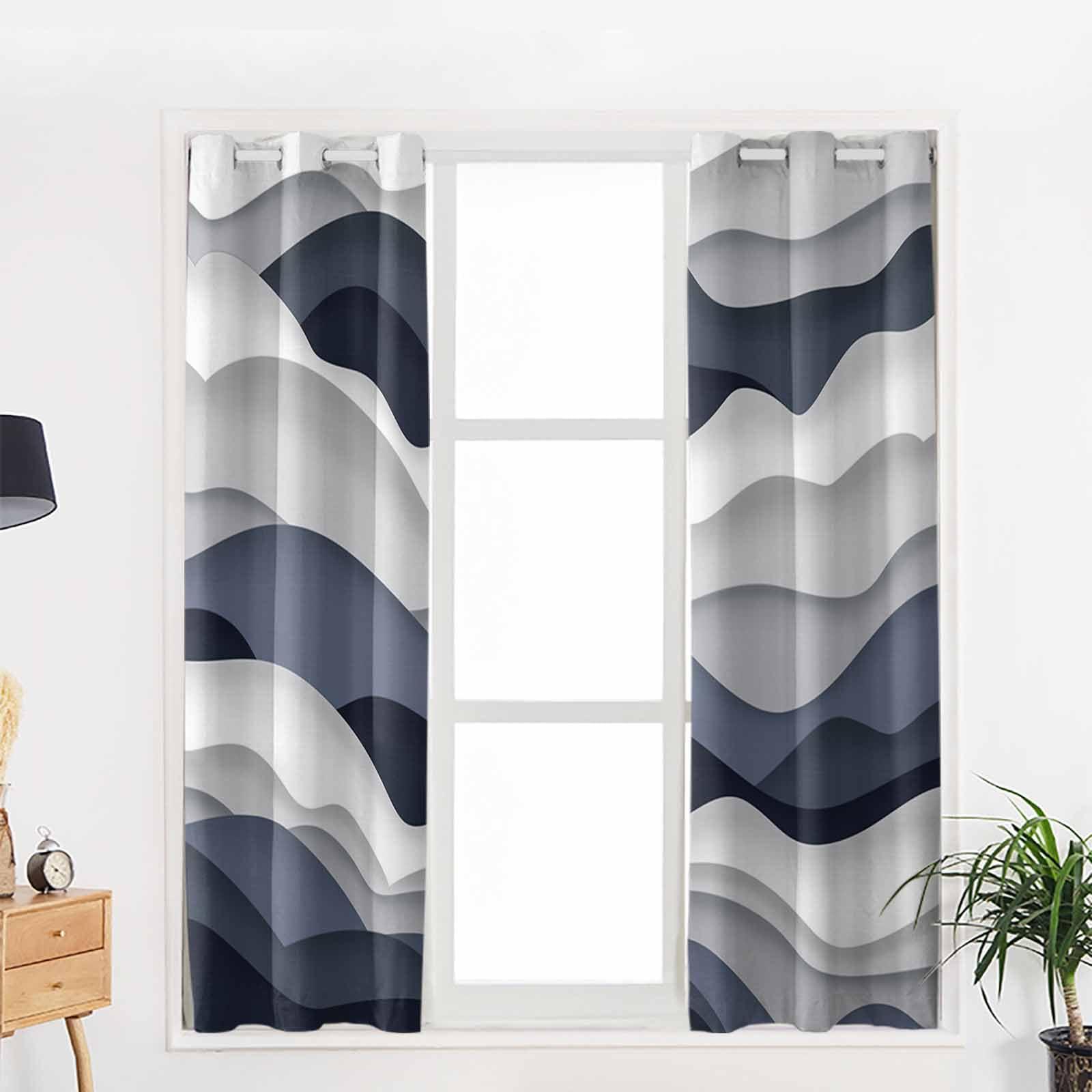 Double Love Navy Blue Blackout Curtains 54 Inches Long for Bedroom, Thermal Insulated Room Darkening Black Out Window Curtain Panels Grommet Drapes for Living Room, Grey White Contemporary Minimalist Art 104x54