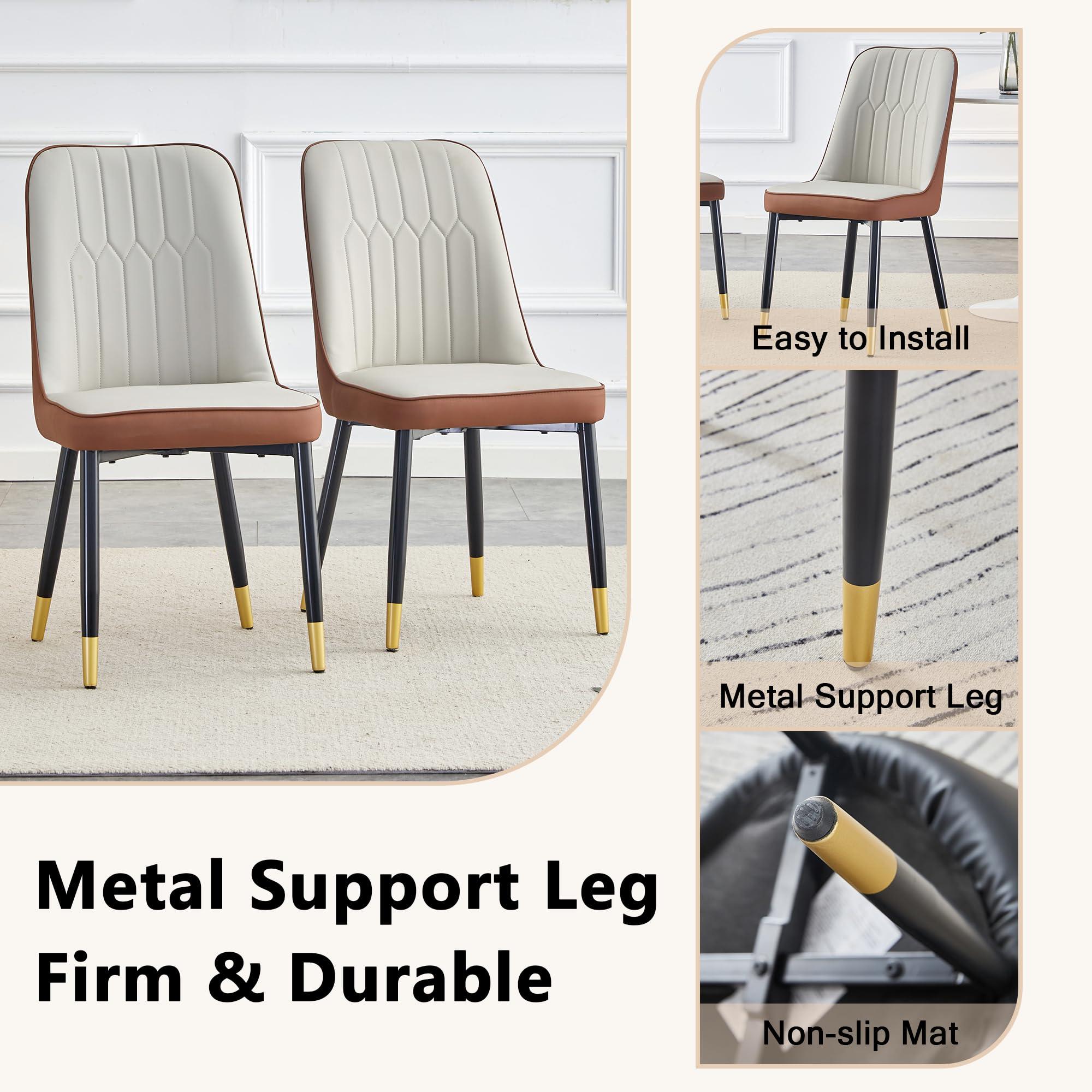 gopop gopop 48''Round Dining Table Set for 6, Gold Dining Table Set with Marble Pattern, 6 Dining Chairs Set with PU Seat, Round Kichen Table Set for Kichen Room, Living Room.