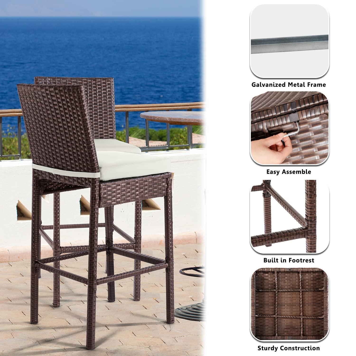 Generic Barstool Twin Set,Patio Wicker barstools Set, Outdoor bar stools Set of 2, 30\'\' Counter for Indoor Garden backyards Swimming Pool Loads Up to 330 lbs, Beige
