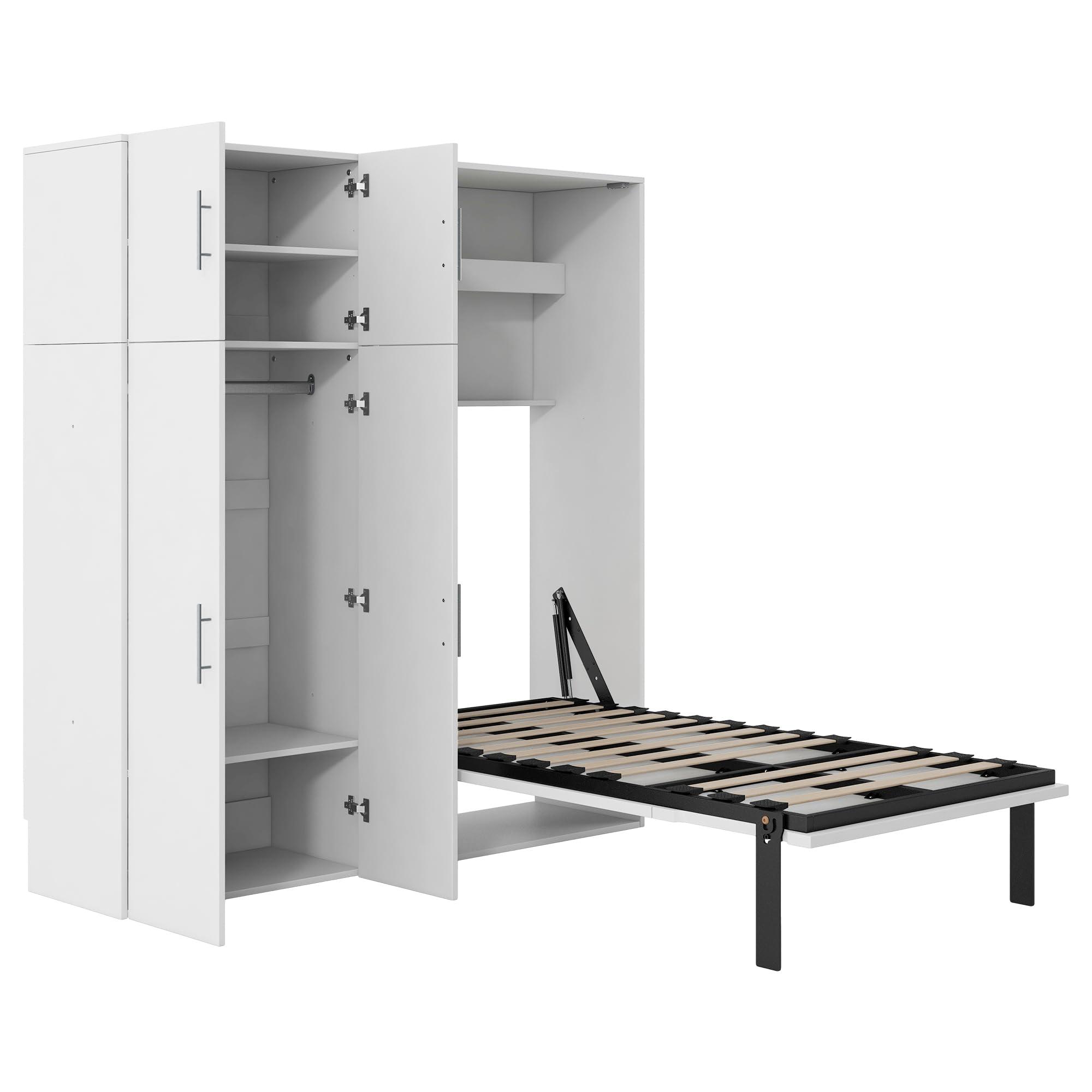 THINK 30 THINK 30 Twin Size Murphy Bed with Lockers and Wardrobes, Wood Foldable Cabinet Bed with Storage, Versatile Wall Bed, Hideaway Bed for Bedroom Living Room (Twin)
