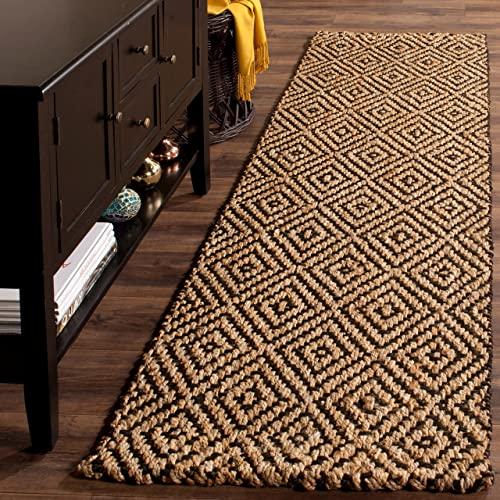 Safavieh SAFAVIEH Natural Fiber Collection Runner Rug - 2\'3\" x 10\', Natural & Black, Handmade Jute, Ideal for High Traffic Areas in Living Room, Bedroom (NF181C)