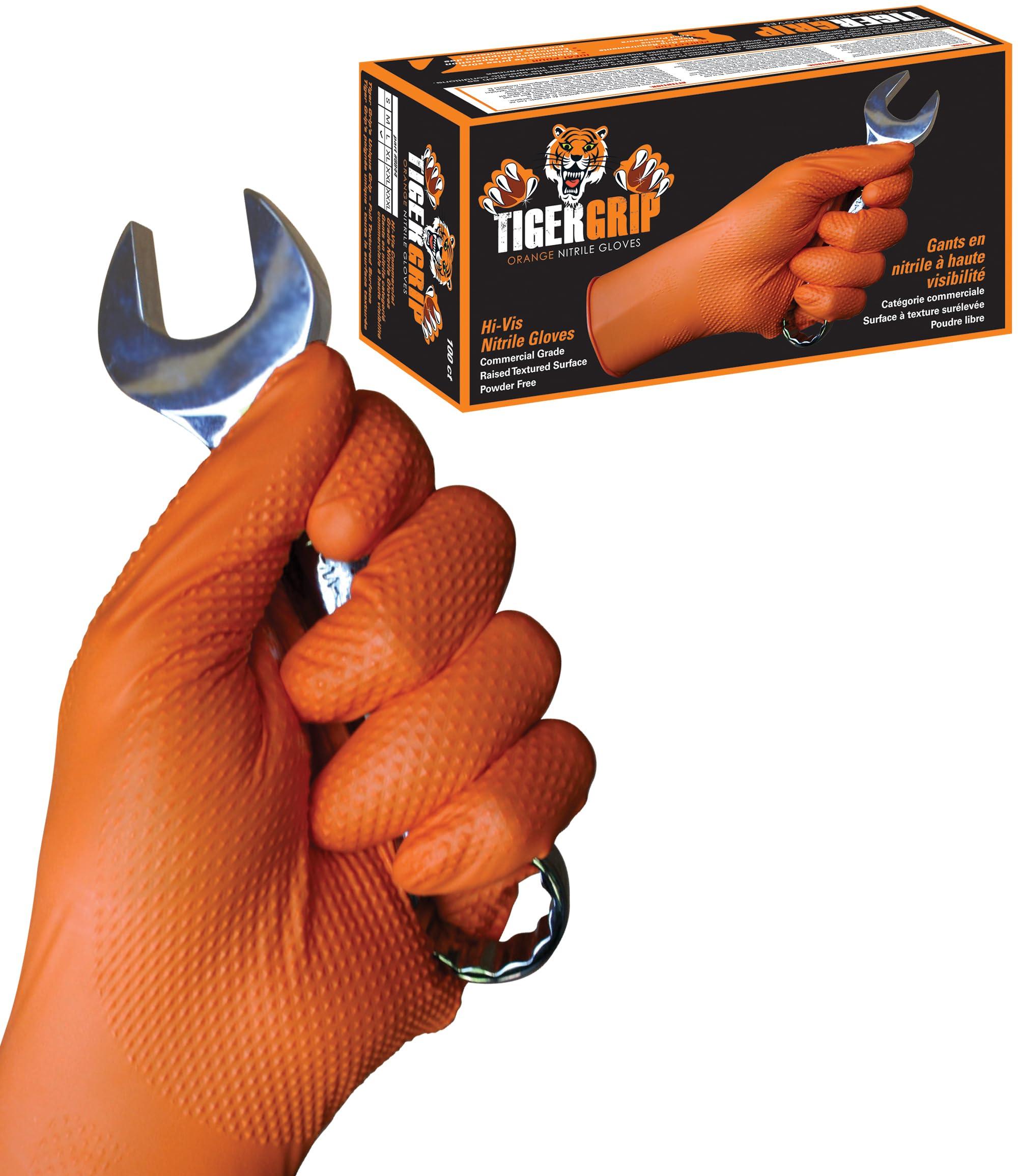 EPPCO EPPCO TigerGrip 8-Mil Nitrile Glove Disposable Powder, Latex Free Textured Superior Grip Orange Gloves, XL, Box of 100