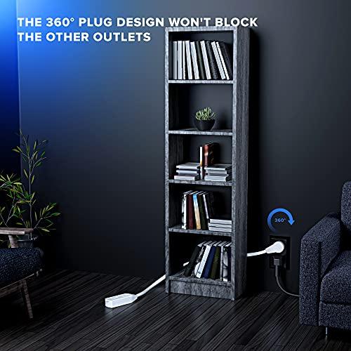 Maximm Maximm Cable 3 Ft 360° Rotating Flat Plug Extension Cord/Wire, 16 AWG Multi 3 Outlet Extension Wire, 3 Prong Grounded Wire - White - UL Certified