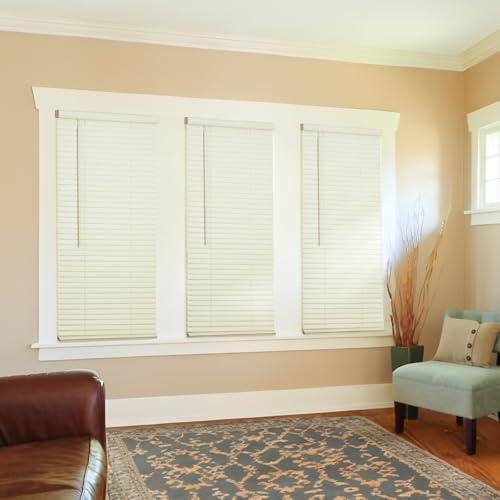 LOTUS & WINDOWARE LOTUS & WINDOWARE Cordless Mini Blind, 1" Vinyl Slats, 63" Wide x 48" Long - Alabaster, Window Blinds for Home and Office, Interior Door Blinds - Light Filtering