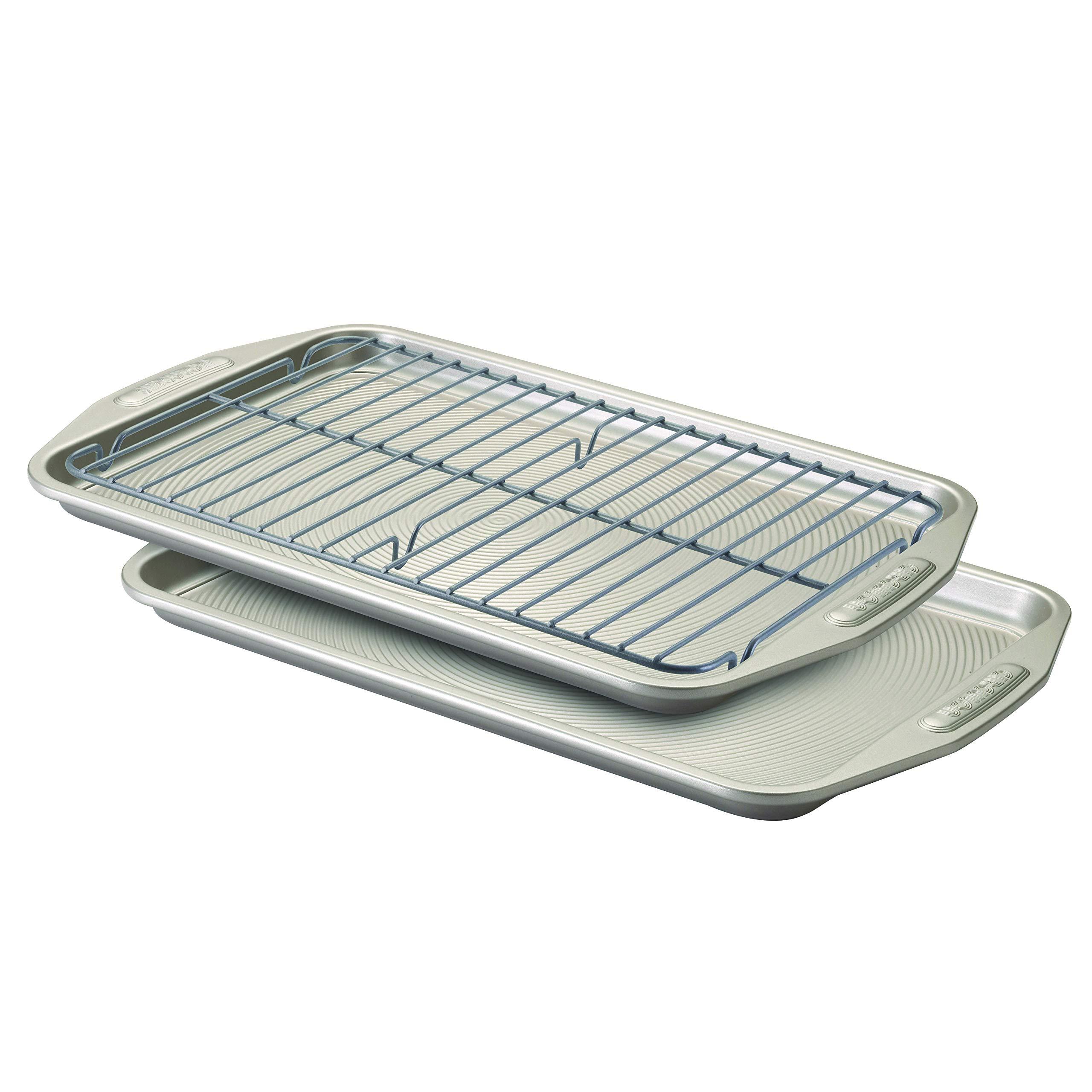 Circulon Circulon Total Bakeware Set Nonstick Cookie Baking Sheets with Cooling Rack, 3 Piece, Gray