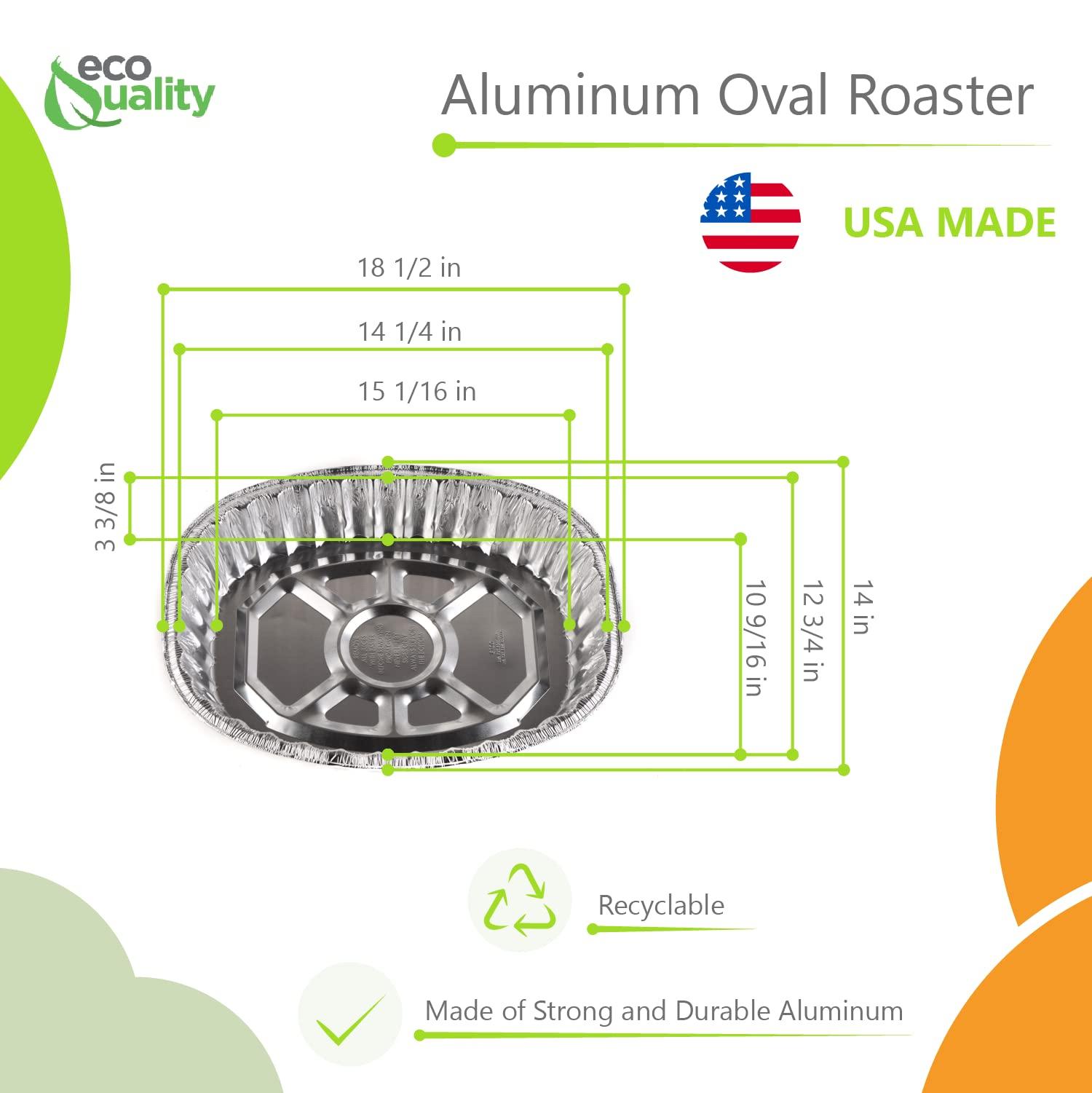 EcoQuality 90 PACK - Disposable Durable Oval Roaster Pan - Turkey Roasting Pans Extra Large, Heavy-Duty Aluminum Foil | Deep, Oval Shape for Chicken, Meat, Brisket, Roasting, Baking | Recyclable | USA MADE