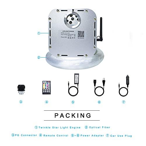 AMKI AMKI High Brightness 32W Twinkle 800pcs Fiber Optic Starlight Headliner Kit 0.03in 9.8ft+13.1ft Fiber Strands RGBW Sound Activated APP Remote Control for Car Home Roof Ceiling Decoration