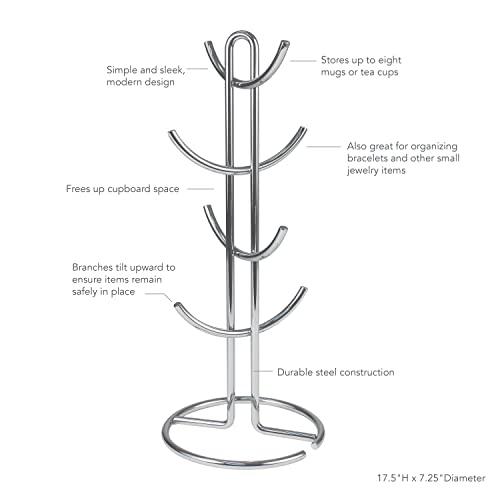 Spectrum Diversified Spectrum Euro Mug Holder Large (Chrome) - Handles 8 Mugs for Coffee & Tea / Décor & Accessory for Kitchen, Countertop, & Coffee Bar Organization