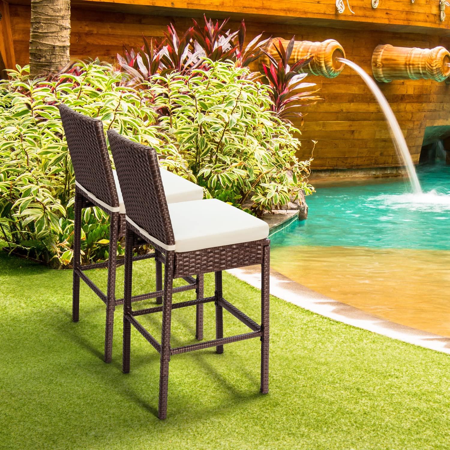 Generic Barstool Twin Set,Patio Wicker barstools Set, Outdoor bar stools Set of 2, 30\'\' Counter for Indoor Garden backyards Swimming Pool Loads Up to 330 lbs, Beige