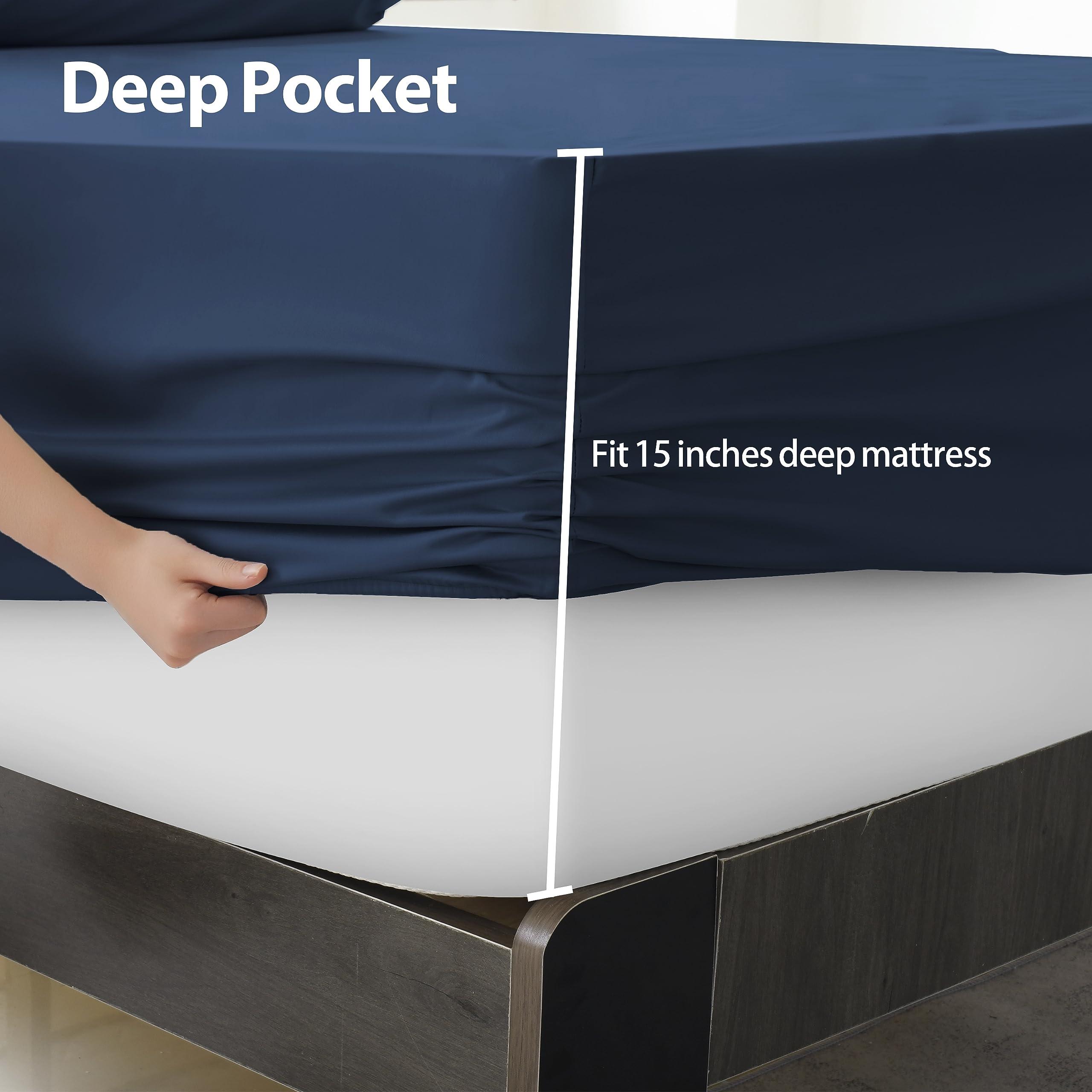 Shunjie.Home California King Size Fitted Sheet Only Navy Blue, 100% Egyptian Cotton 600 Thread Count, 16\" Deep Pocket Premium Cotton Mattress Sheet (1 Bottom Sheet Only)