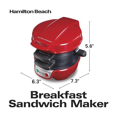 Hamilton Beach Hamilton Beach Breakfast Sandwich Maker with Egg Cooker Ring, Customize Ingredients, Perfect for English Muffins, Croissants, Mini Waffles, Perfect White Elephant Gifts, Red (25476)