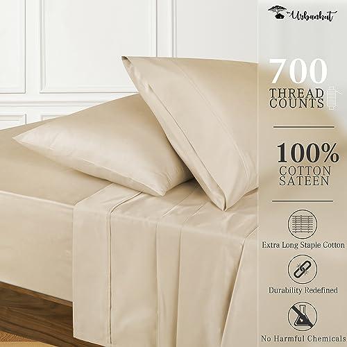 URBANHUT URBANHUT 700 Thread Count Egyptian Cotton Sheets King Size, 4Pc Bed Sheet Set Soft Luxury Bed Sheets for King Size Bed, Sateen Weave Hotel Sheets, 16\'\' Elasticized Deep Pocket - Sand