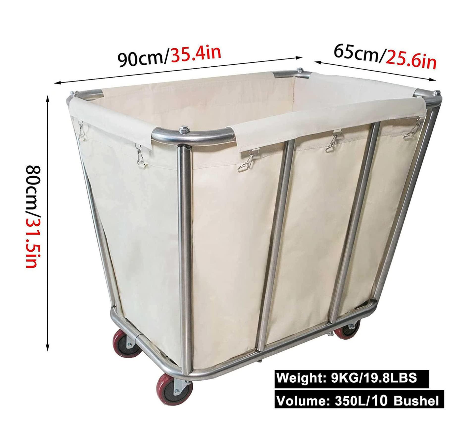 Graywlof Laundry Cart,Industrial Commercial Large Rolling Laundry Cart Dirty Clothes Bin with Wheels,Heavy Duty Canvas Hamper,10 Bushel,Beige,260LBS Load Laundry Cart (Beige)