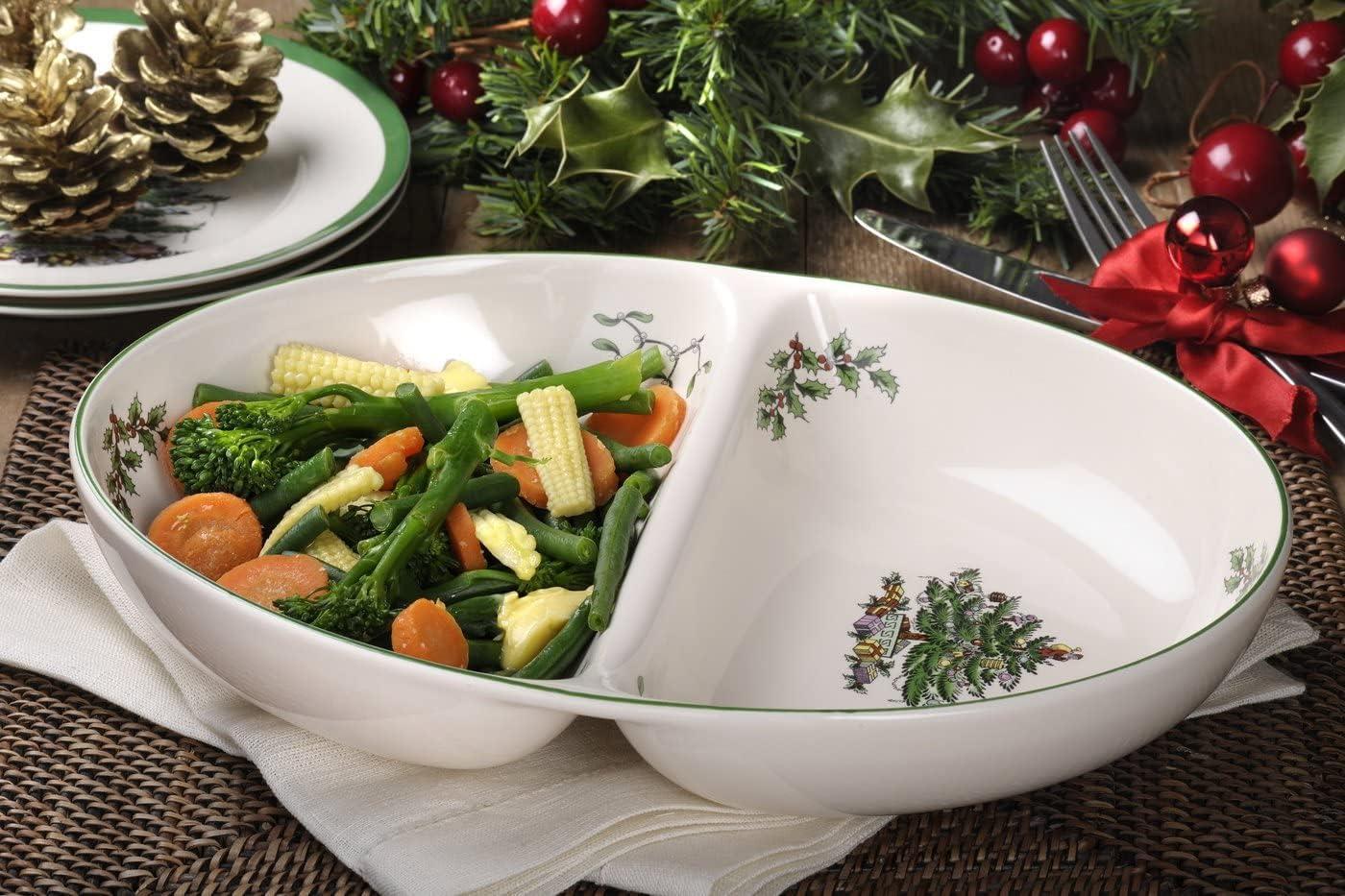 Spode Spode Christmas Tree Divided Dish - 11.5\" Festive Serving Tray for Holiday Parties, Seasonal Events - Fine Earthenware, Decorative Christmas Dinnerware, Microwave & Dishwasher Safe