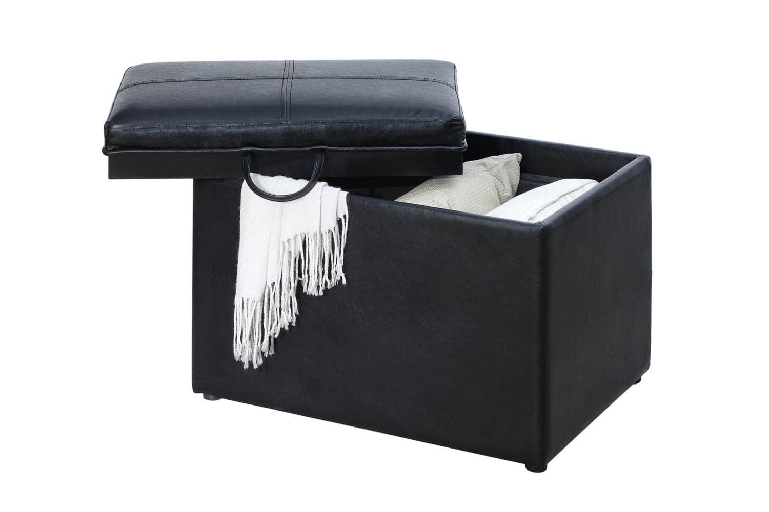 Convenience Concepts Convenience Concepts Designs4Comfort Accent Storage Ottoman 22.75\" - Modern Foot Stool with Decorative Tray for Living Room, Dining Room, Office, Black Faux Leather