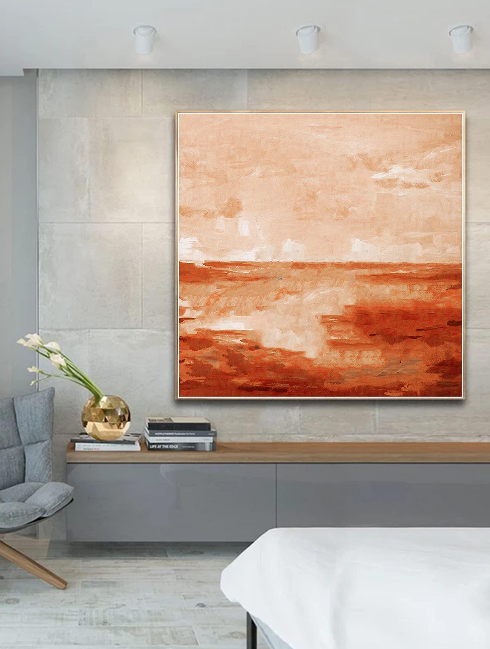 Generic Handmade Abstract Painting Original Brown Large Acrylic Canvas Sunset Wall Art, Sea Art Modern Abstract Art on Canvas 60x60 inches