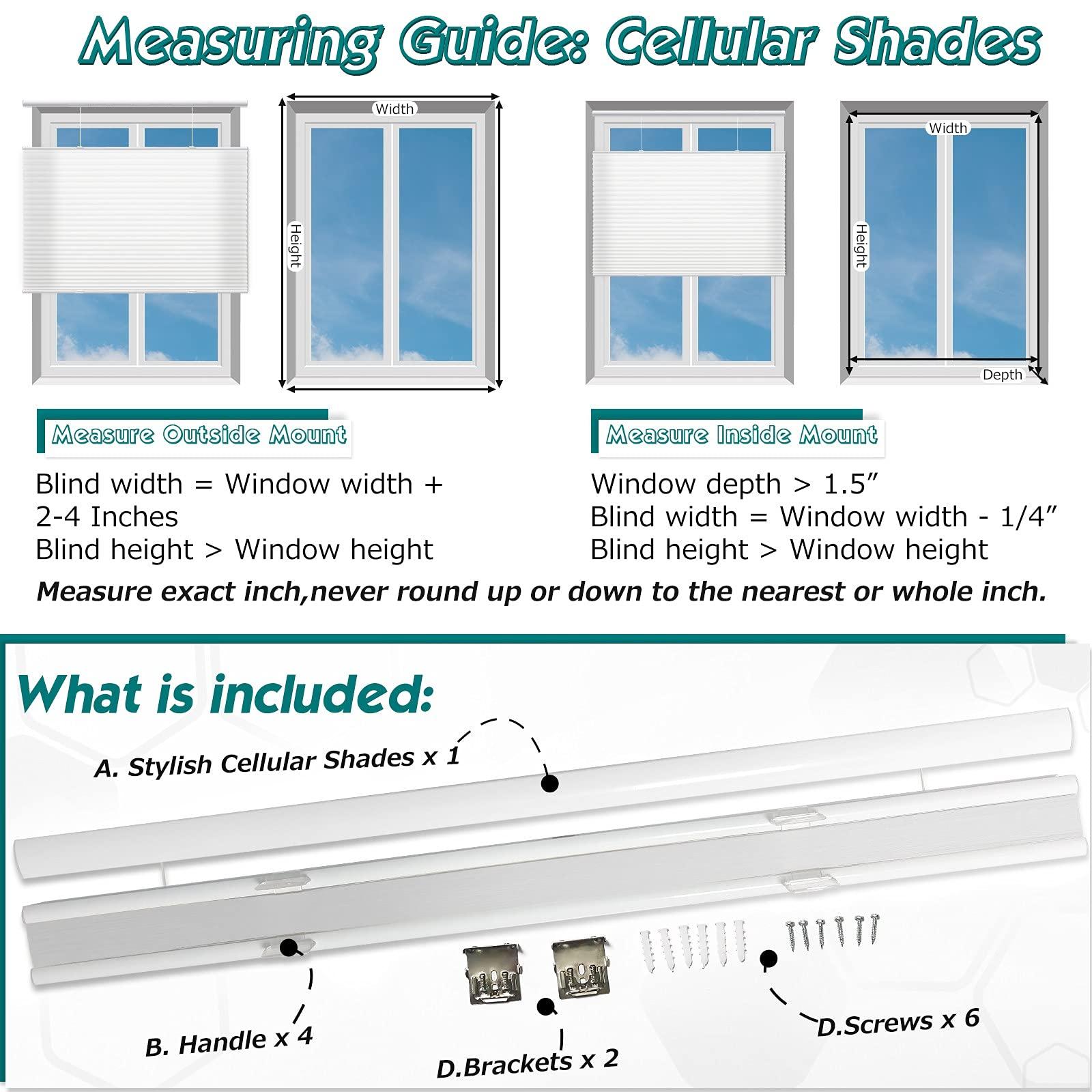 Keego Keego Cordless Cellular Shades Top Down Bottom Up, Custom Cut to Size Waterproof Window Blind, 36" W x 48" H, White, Honeycomb Blinds for Bathroon Kitchen Windows Doors