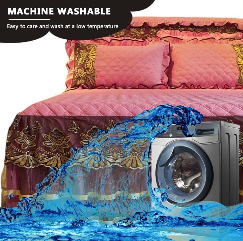 XMAYODS Luxury Velvet Bed Skirts Full /King/Queen 3 Piece Quilted Mattress Protective Cover with 2 Pillow, Thick Cover Bed Skirt with Bedskirt, 18 Inches Deep Ruffle Drop Fitted Sheet Bedspread ( Color : #26