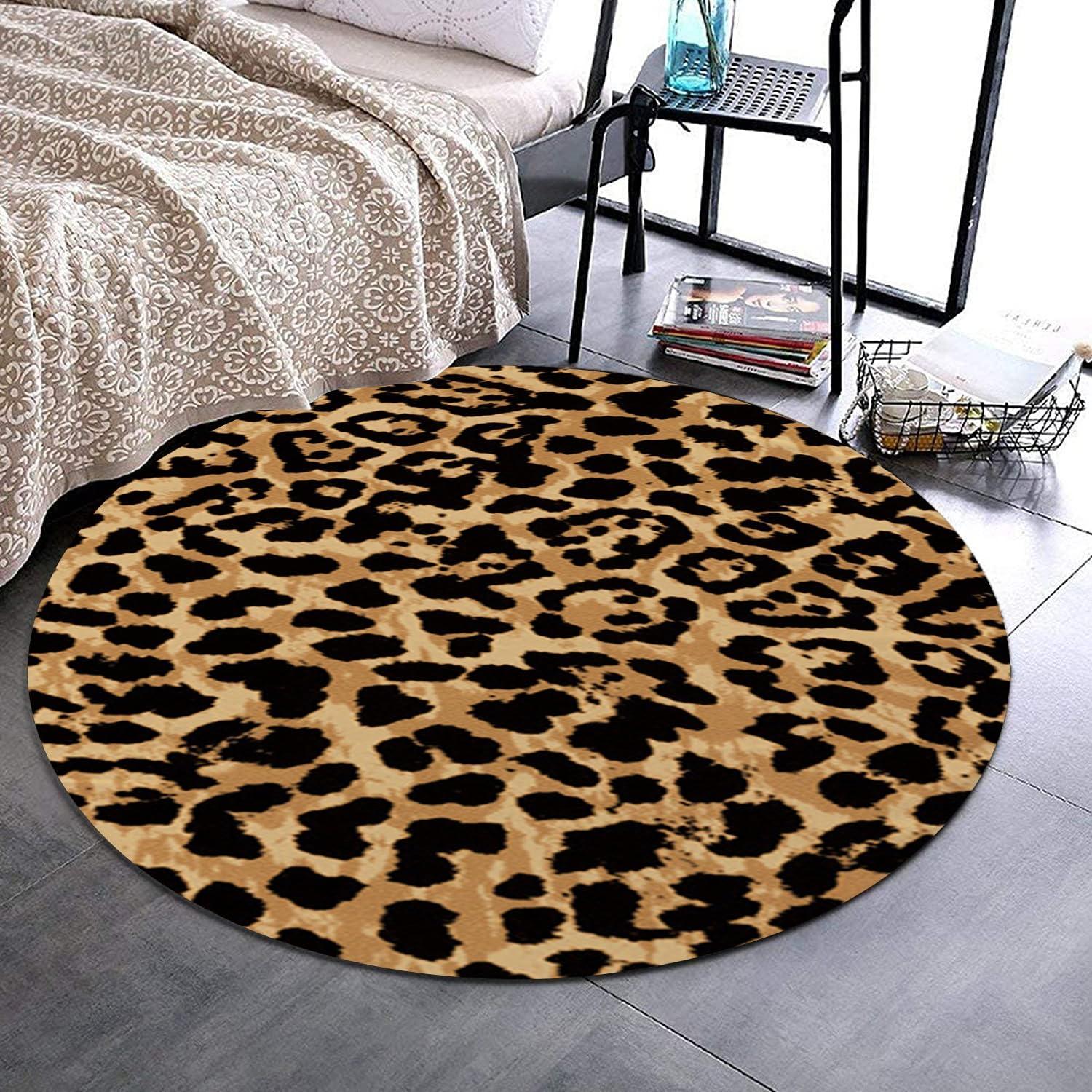 SOJAWA SOJAWA Animal Pattern Printing Round Area Rug,4ft, Fashion Leopard Print Living Room Rug, Non-Shedding Kids Rug, Soft Comfortable Durable Non-Slip Rug for Bedside Sofa Bathroom