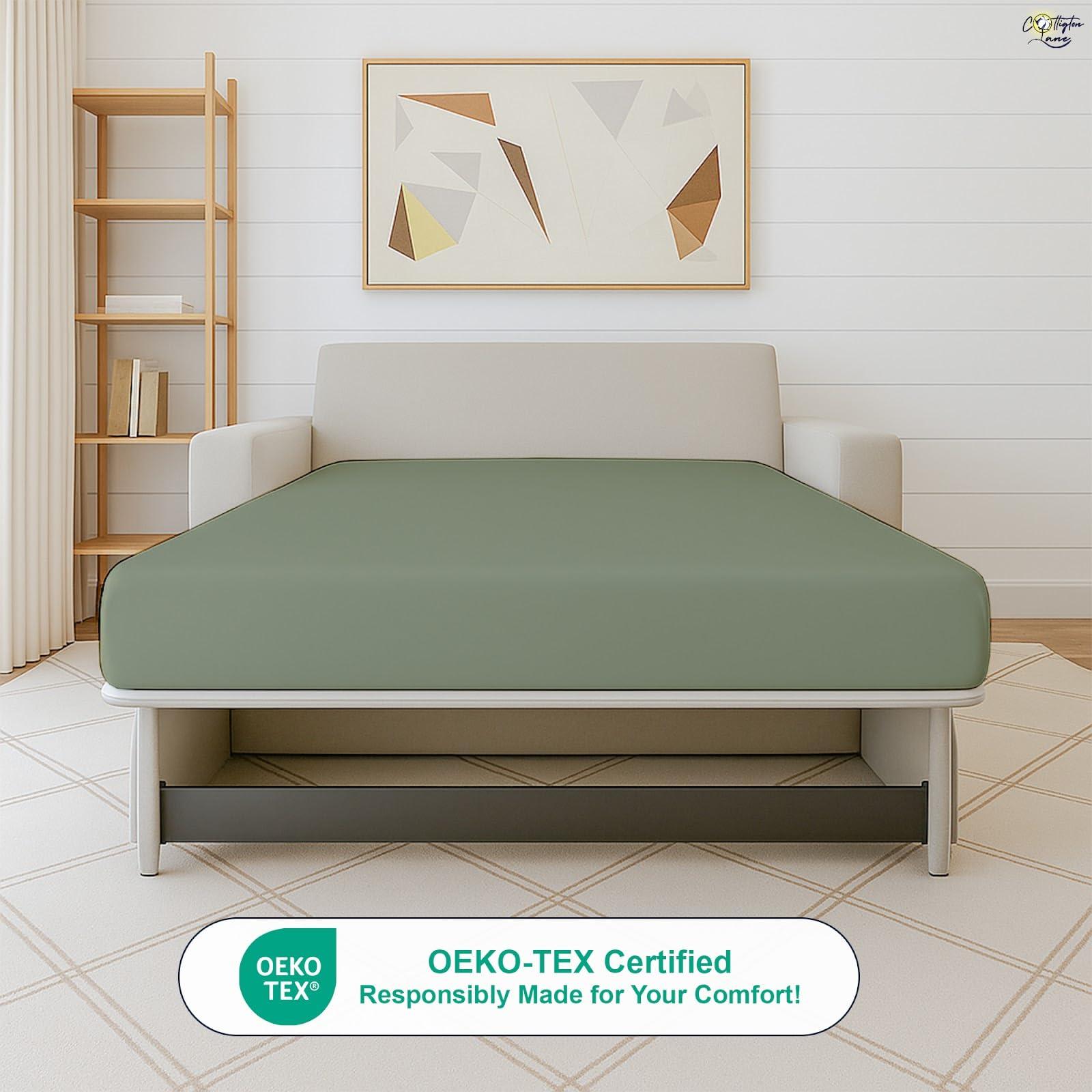 Cottington Lane Sleeper Sofa Fitted Sheet Queen Size - 100% Egyptian Cotton - 6 Inch Deep Fitted Queen Size Sleeper Sofa Sheets - Sofa Sleeper Fitted Sheet Only, Queen Sofa Bed/Pullout Couch Bottom Sheet(Sage)