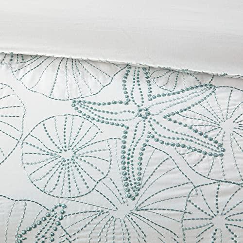 Harbor House Harbor House Cotton Comforter Set - Coastal Oceanic Sealife Design, All Season Down Alternative Bedding with Matching Shams, Bedskirt, Maya Bay, Seafoam Blue Full(80"x90") 4 Piece