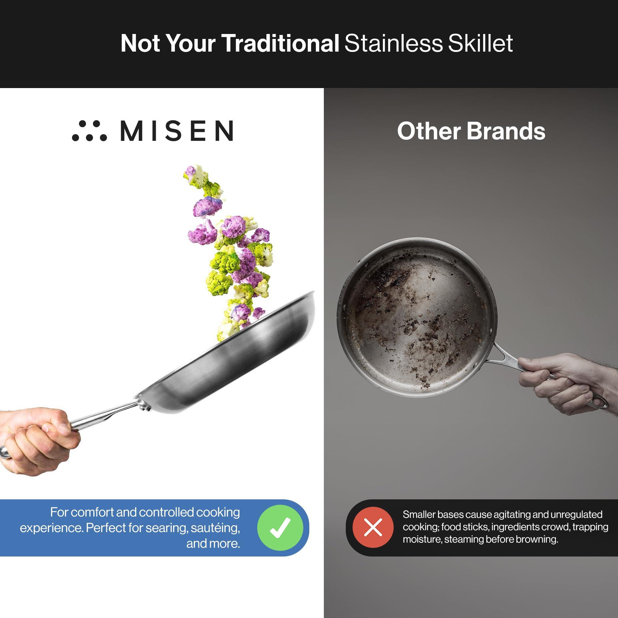 Misen Misen 5-Ply Stainless Steel 10" Frying Pan - Professional Cookware for Induction, Gas and Electric - Dishwasher Safe, Oven Safe to 800F - Durable, Versatile, Even Heating