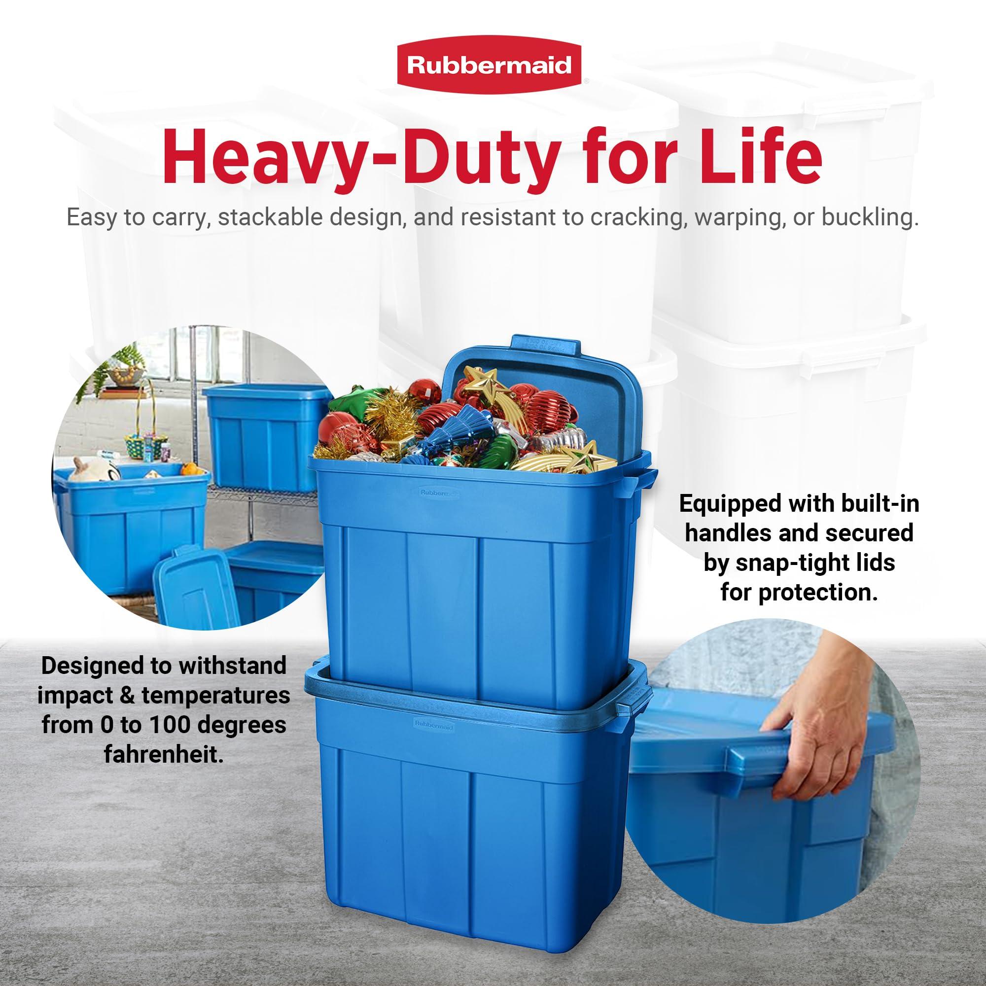 Rubbermaid Rubbermaid Roughneck Tote 18 Gal, 6 Pack, Made in USA, Herirage Blue, Rugged Plastic Stackable Storage Bins with Lids and Handles