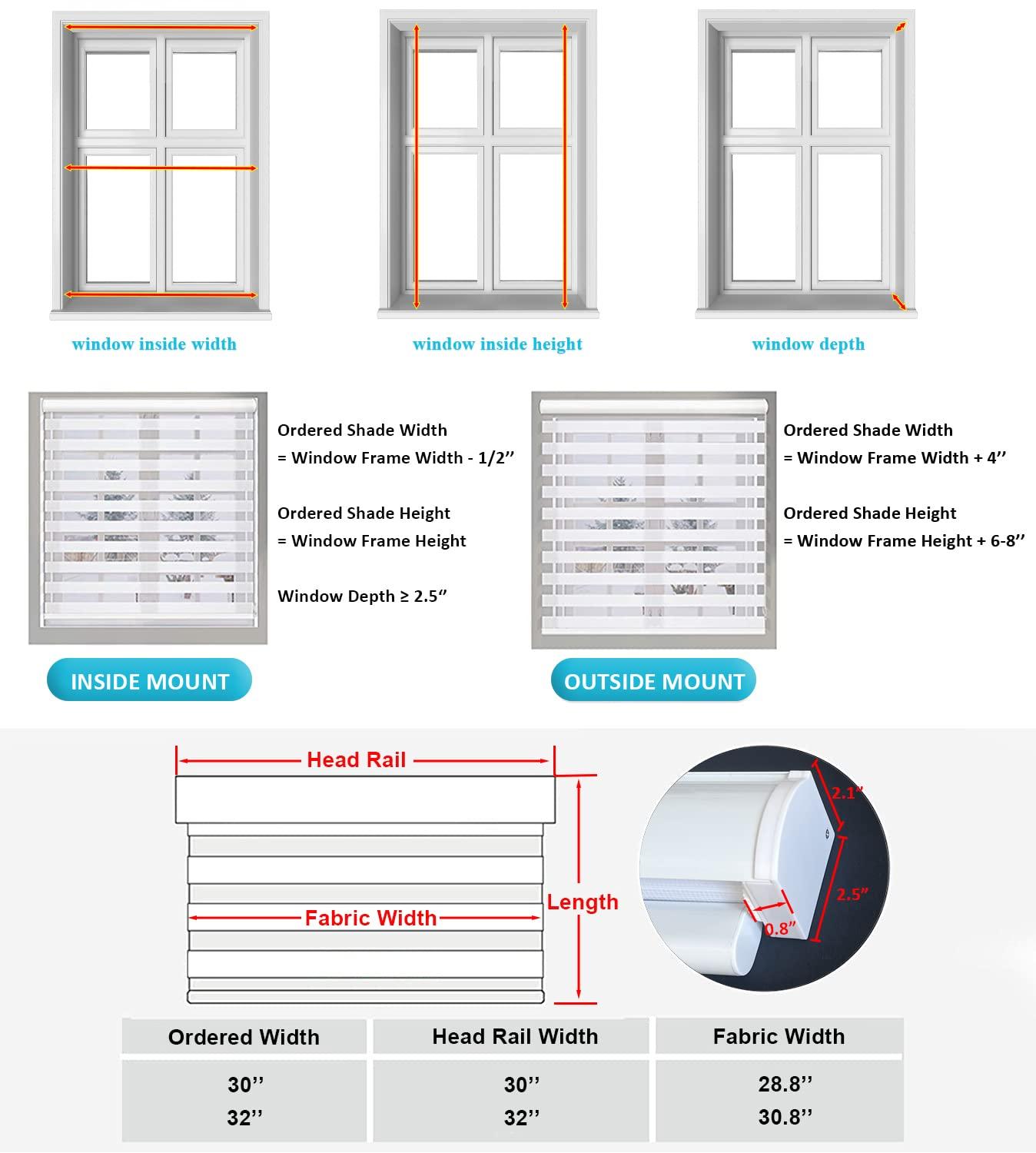 getopblinds Cordless Zebra Roller Blinds, Custom Size Dual Layer Sheer Pricacy Light Control Day and Night Roller Shades, Window Blinds and Shades for Room Darkening, Easy to Install,White, 30 1/2" W x 60" H