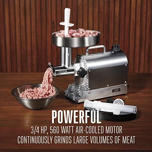 Weston Weston Pro Series Electric Meat Grinder, Commercial Grade, 560 Watts, .75 HP, 6lbs. Per Minute, Stainless Steel (10-0801-W)