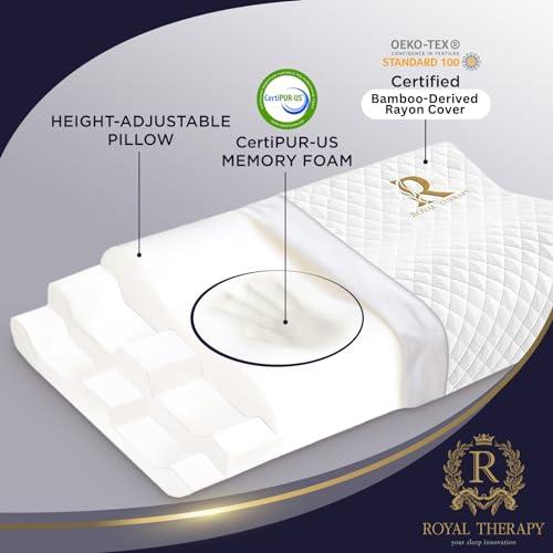 Royal Therapy Memory Foam Pillow, Cervical Pillow, 4-Layer Queen, Contour Pillow, Side Sleeper Pillow, Neck Support Pillow, Pillow for Neck Pain, Pillow for Side Sleepers, CertiPUR-US