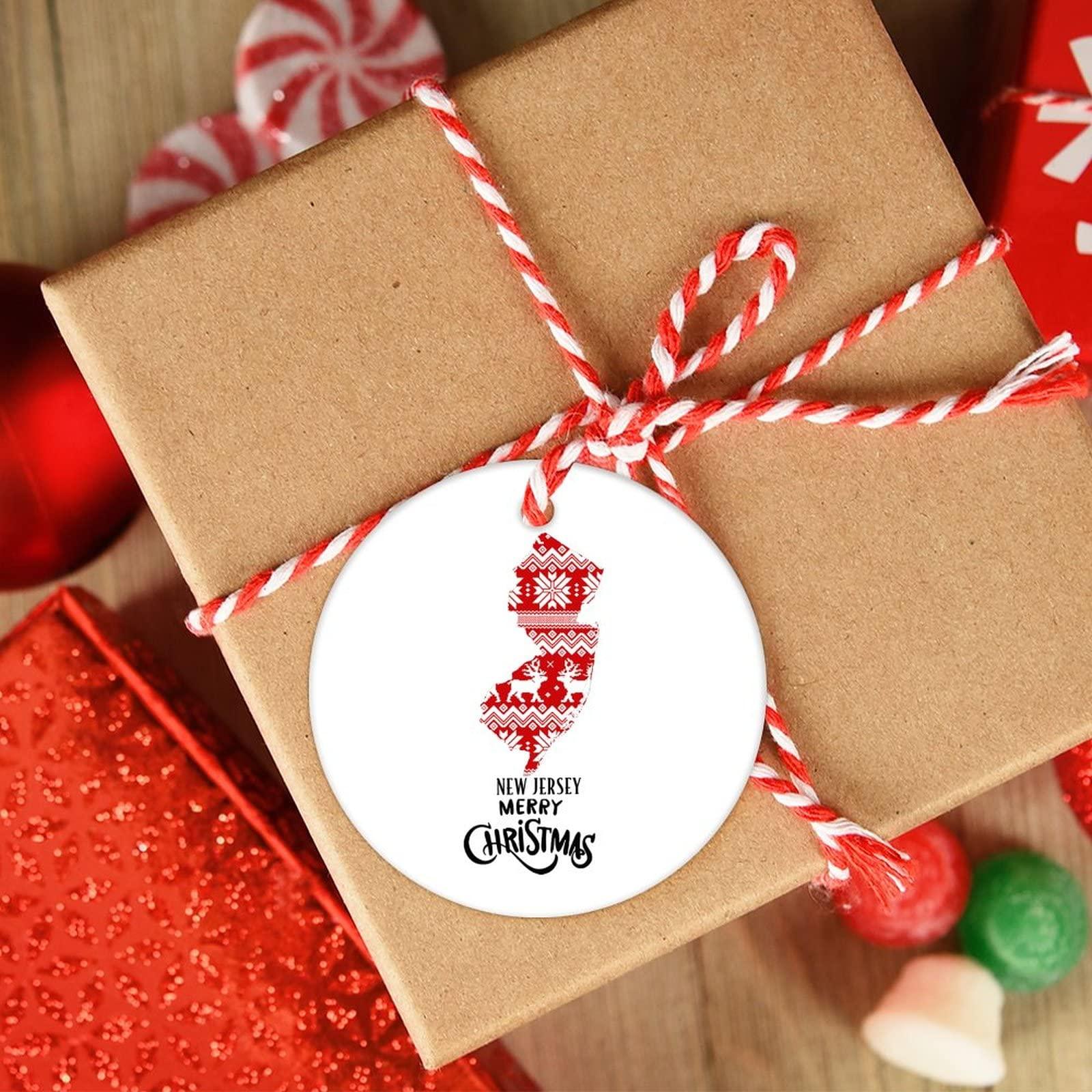 godblessign New Jersey Map Ornaments for Christmas Trees Personalized Home State Christmas Ornament 2022 Merry Christmas Ceramic Round Hanging Ornaments Christmas Keepsake New Year Gifts 3 Inch