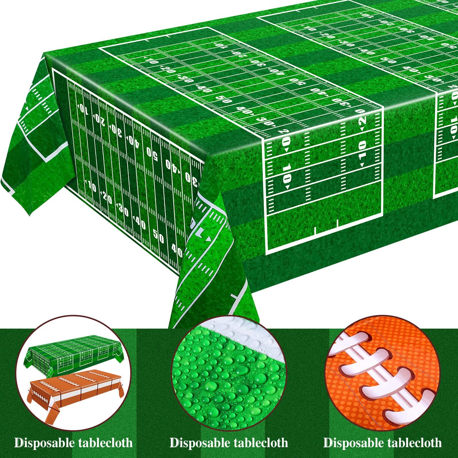 Remagr Remagr 4 Pcs Plastic Football Field Tablecloth 54 x 108 Inch Disposable Football Party Table Cover Rectangle Tailgate Decoration Supplies for Stadium Rugby Game Day