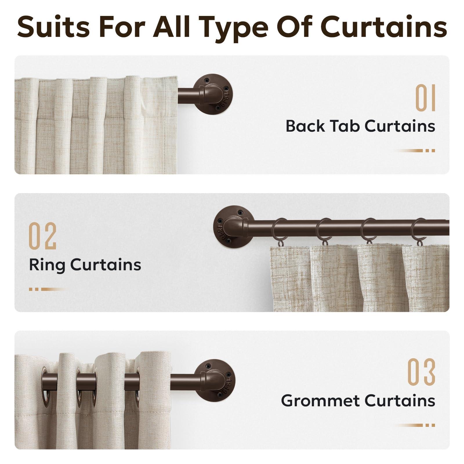 zeerobee Zeerobee Curtain Rods for Windows 120 to 240, 1 Inch Industrial Wrap Around Curtain Rod, Indoor/Outdoor Room Divider Adjustable Drapery Pole, 120"-240", Antique Bronze