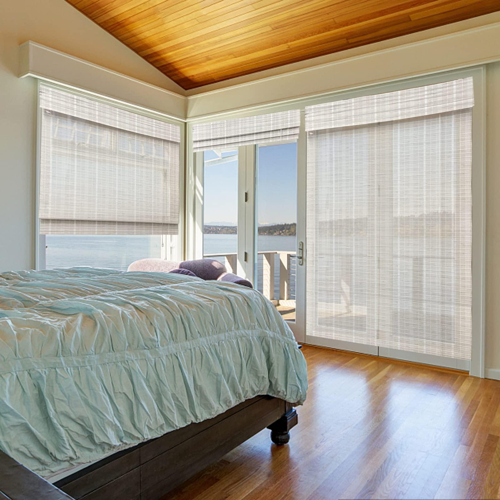 LANTIME LANTIME Wood Cordless Window Shades, Lined Blackout Bamboo Roman Shades Blinds, White