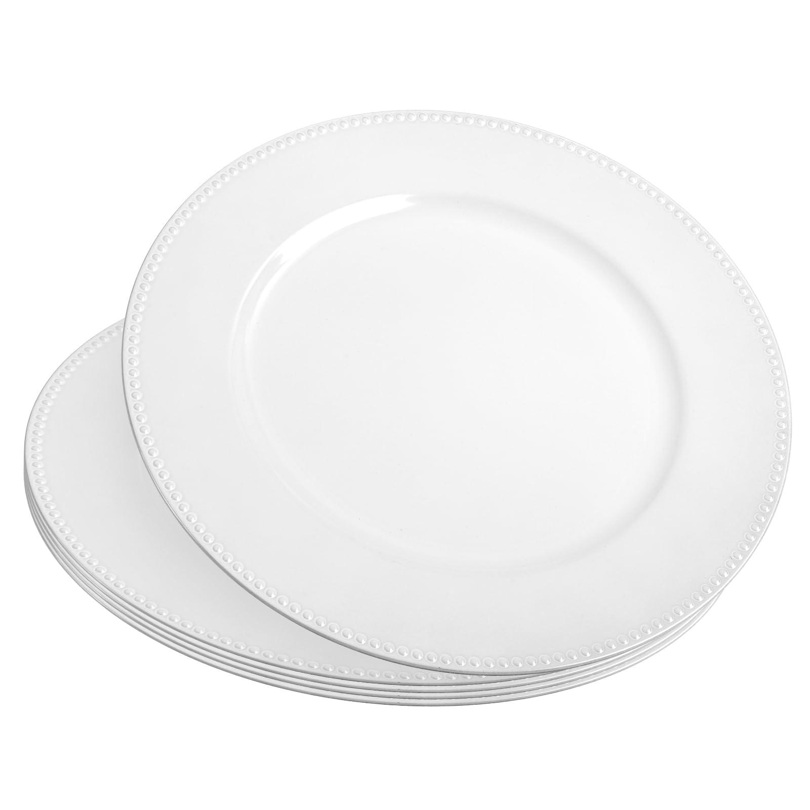 Lumaycens 50 Pcs White Charger Plates 13\" Round Beaded Plate Chargers for Dinner Plates Decorative White Chargers Plastic Charger Plates Bulk for Wedding Party Event Baby Bridal Shower Table Decoration