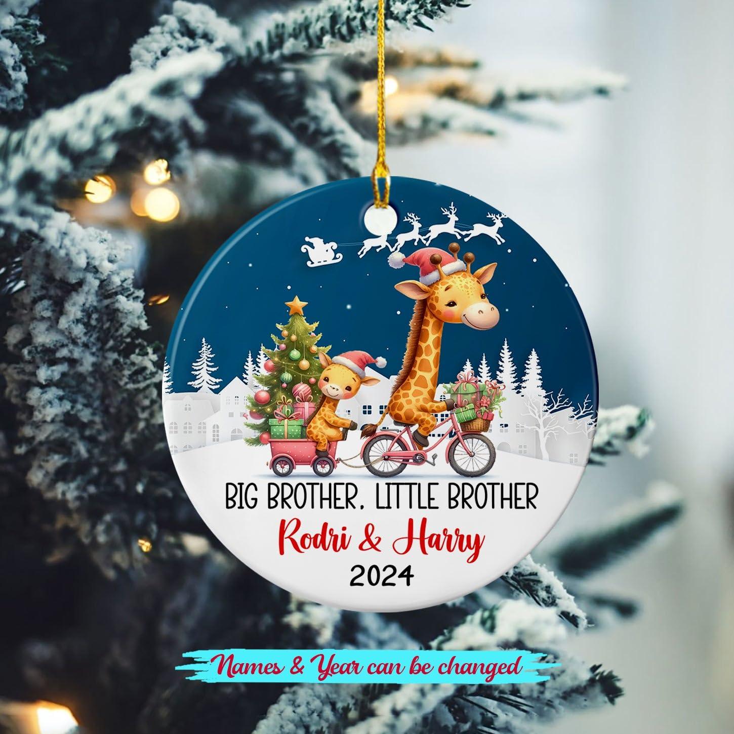 Ciciron Customized Name Giraffe Sibling Ceramic Christmas Ornament 2024, Big Brother & Little Brother Giraffe Ornament, Personalized Sibling Giraffe Ornament, Big Brother Little Brother Ceramic Ornament Gift