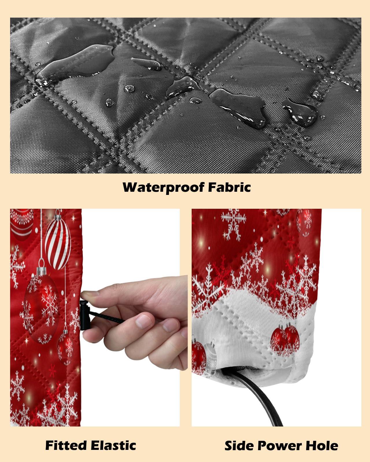 Falaniique Christmas Balls Indoor Air Conditioner Cover for Window Units, Double Insulation Adjustable Waterproof Indoor AC Cover with Elastic Straps Red Xmas Winter Snowflake 25'' x 18'' x 3.5''