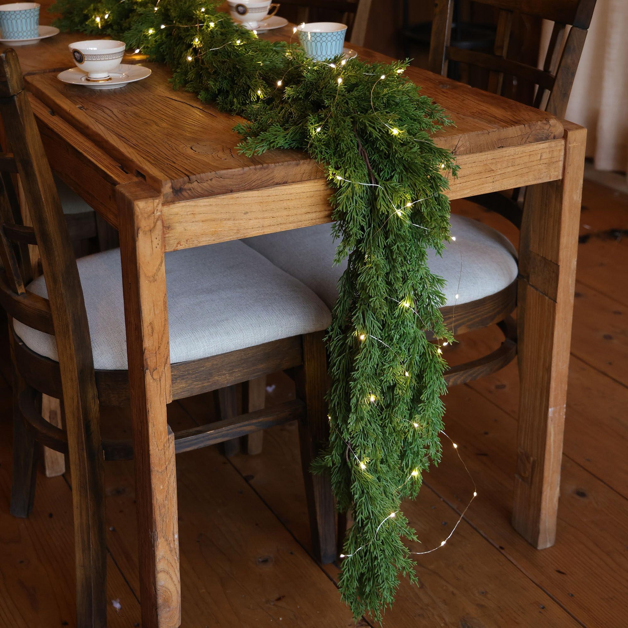 PARTY JOY 6FT PARTY JOY Seasonal Artificial Christmas Garland with Lights Pine Needle Cypress Garland for Holiday Winter Indoor Outdoor Decor