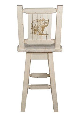Montana Woodworks Montana Woodworks Homestead Collection Barstool with Back & Swivel, Laser Engraved Bear Design, Ready to Finish