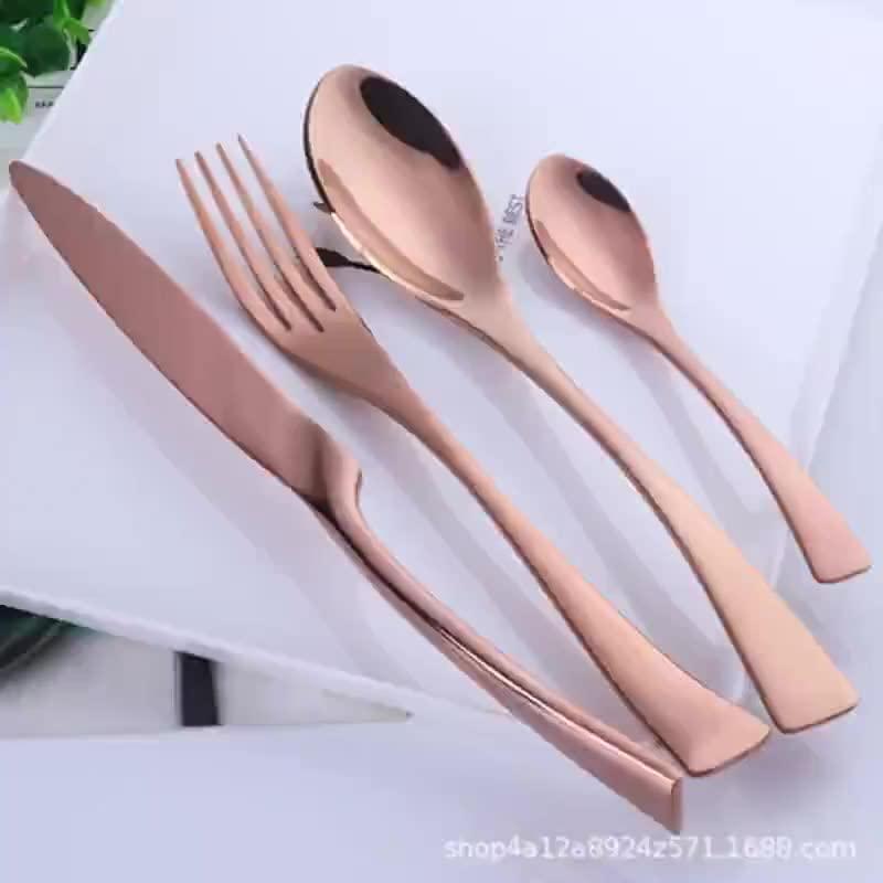 TWEE Rose Gold Silverware Set for 6, TWEE 24-Piece Stainless Steel Flatware Cutlery Set for Home Restaurant Wedding Party, Modern Ergonomic Design, Knife/Fork/Spoon Dinnerware sets Dishwasher Safe