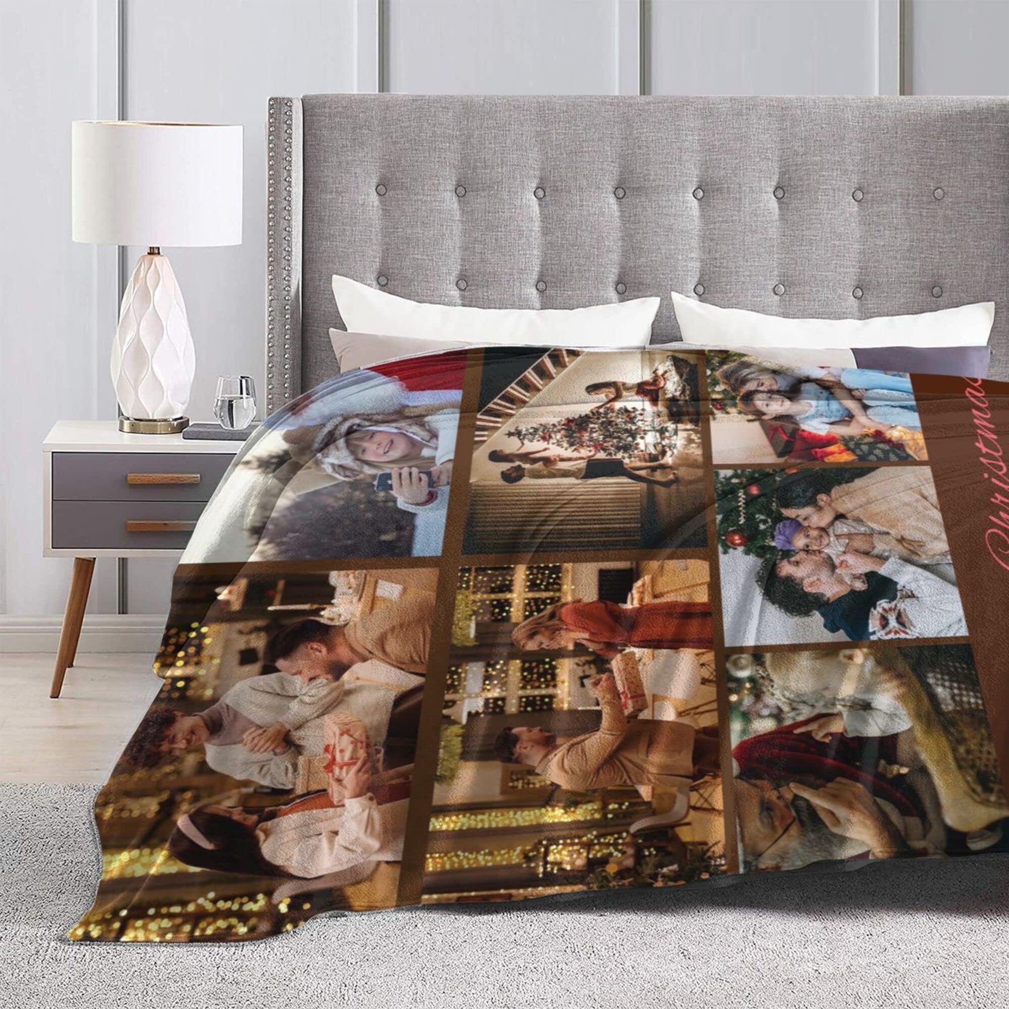 YOPRUIE YOPRUIE Custom Blanket with Words Personalized Blanket Photos Customized Picture Blankets for Family Father Mother Lover Pets Valentine\'s Day Gifts,91\"x60\"in,7 Photos Collage Stayle2