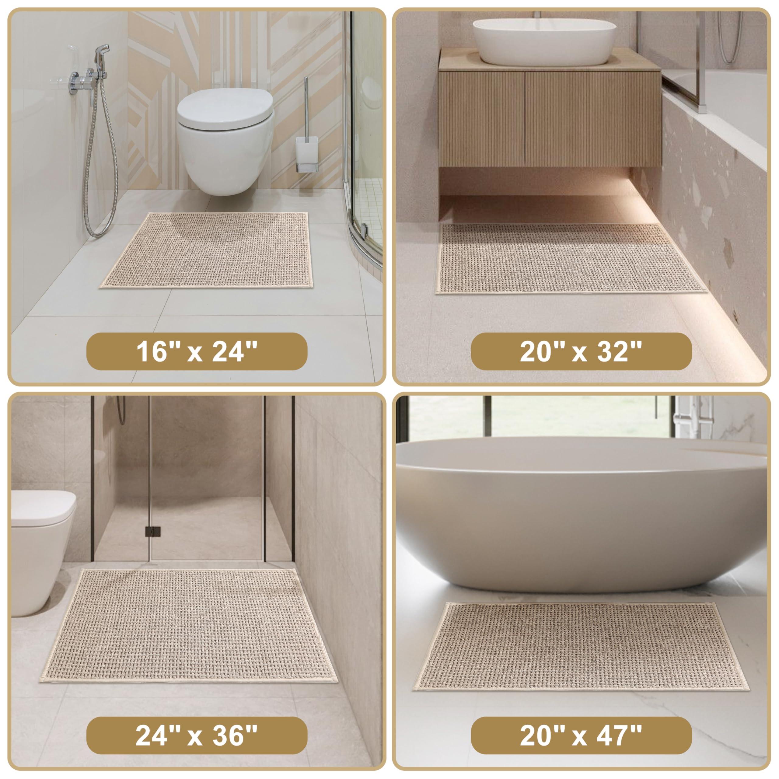 KINOGIC Bathroom Rug Beige Bath Mat: 24x36 Chenille Non Slip Washable Absorbent Bathmat Small Soft Thin Quick Dry Shower Carpet for Bathroom Floor Tub and Restroom